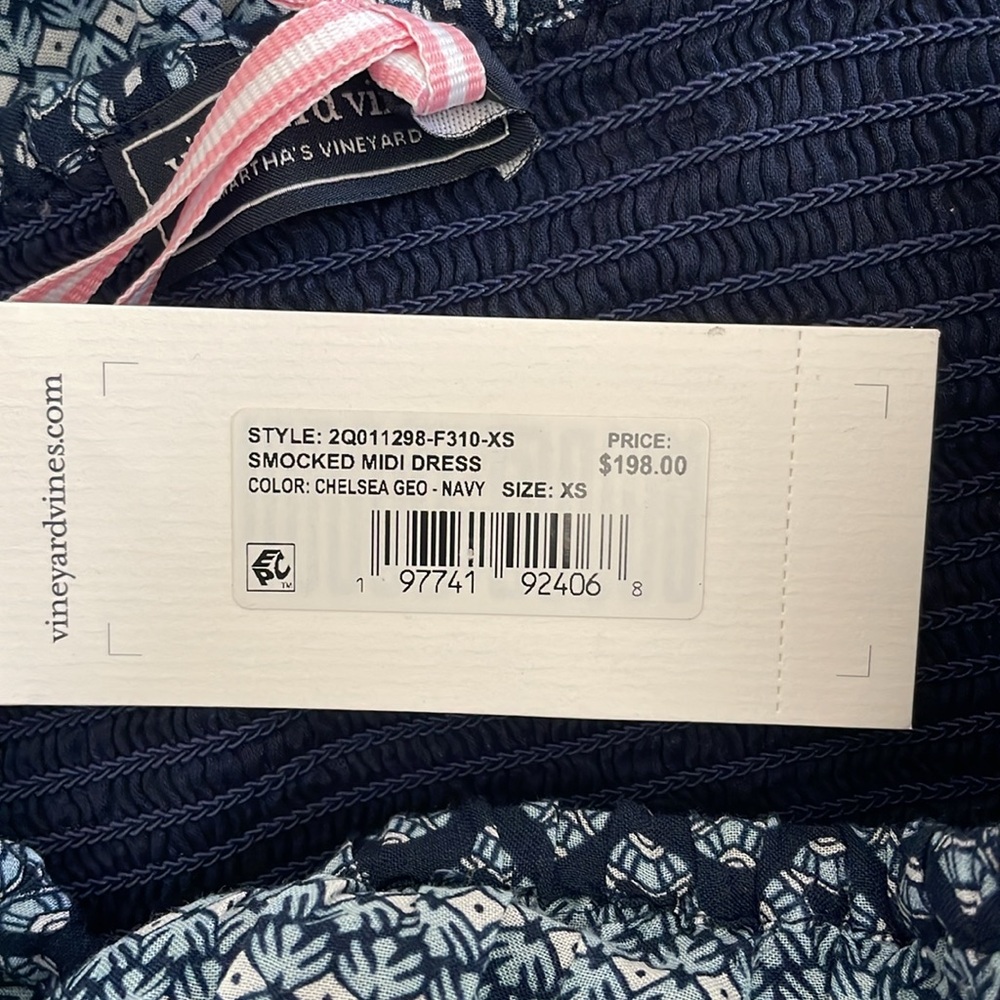 Vineyard Vines Chelsea Geo Navy Smocked Midi Dress, X-Small - Picture 6 of 6